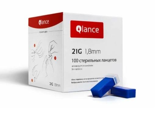 Ланцет Qlance Универсал 1.8 мм  для капилярного забора крови №100 21G (синие)